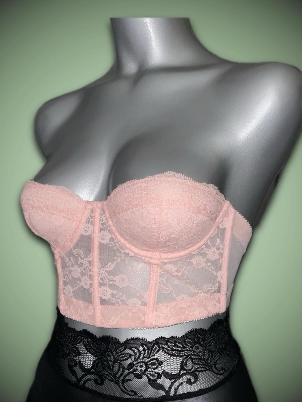 Strapless Lace Bustier Bra - Pink